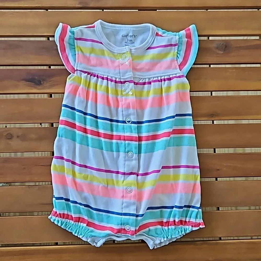 Carter's Multicolor Striped Baby Girl Heart Romper 3M